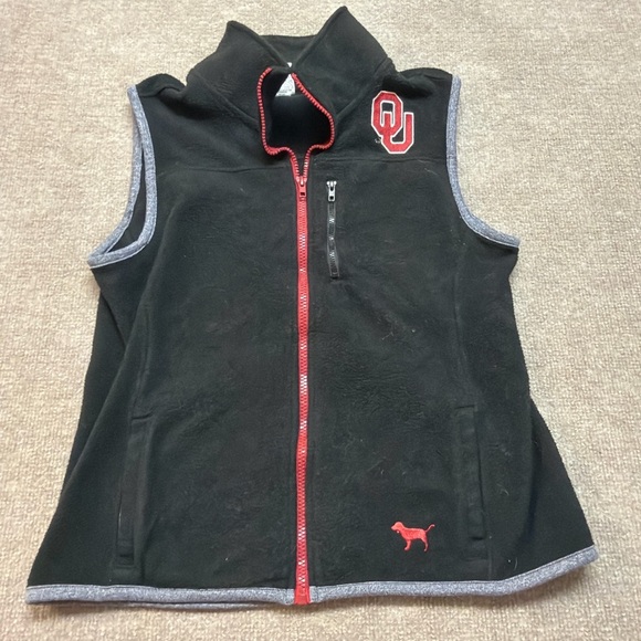 PINK Victoria's Secret Jackets & Blazers - Victoria’s Secret PINK Oklahoma Sooners Fleece Vest Black Quarter Zip XS 0724